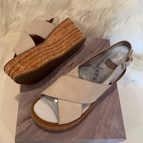 NIB (8.5) FRANCO SARTO BM vanilla suede Caroline cork leather platforms - Picture 9 of 14
